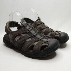 Skechers Selmo Men's Size 10 Brown Black Leather Slip On Fisherman Sandals